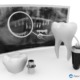 3D image of a cartoon tooth holding a magnifying glass up to an x-ray of teeth.